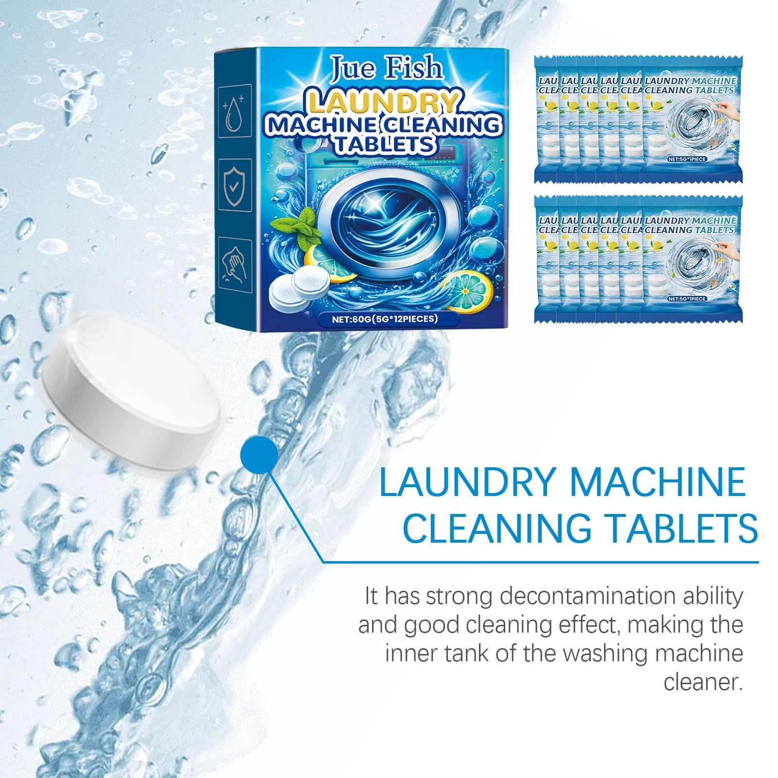 12PCS Washing Machine Cleaning Effervescent Tablets Deeply Cleans Stubborn Dirt Eliminates Odors Mild No Residue For All Models
