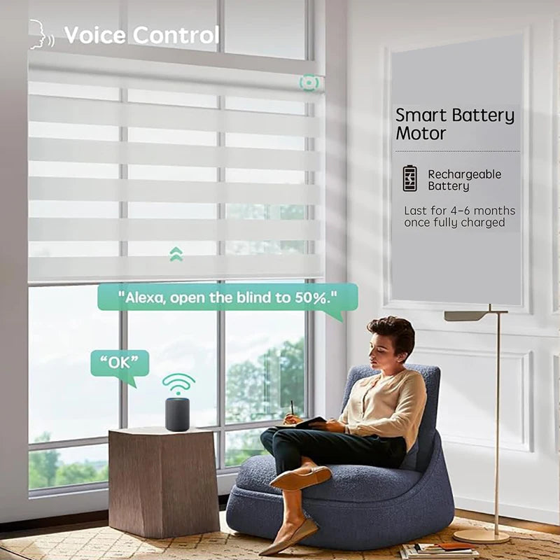 Smart Motorized Zebra Blinds – Light Filtering Electric Roller Shades for Home & Office