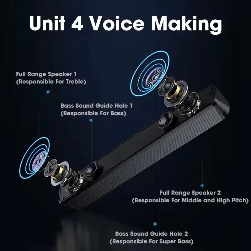PC Soundbar Wired and Wireless Bluetooth Speaker USB Powered Soundbar for TV PC Laptop Gaming Home Theater Surround Audio System