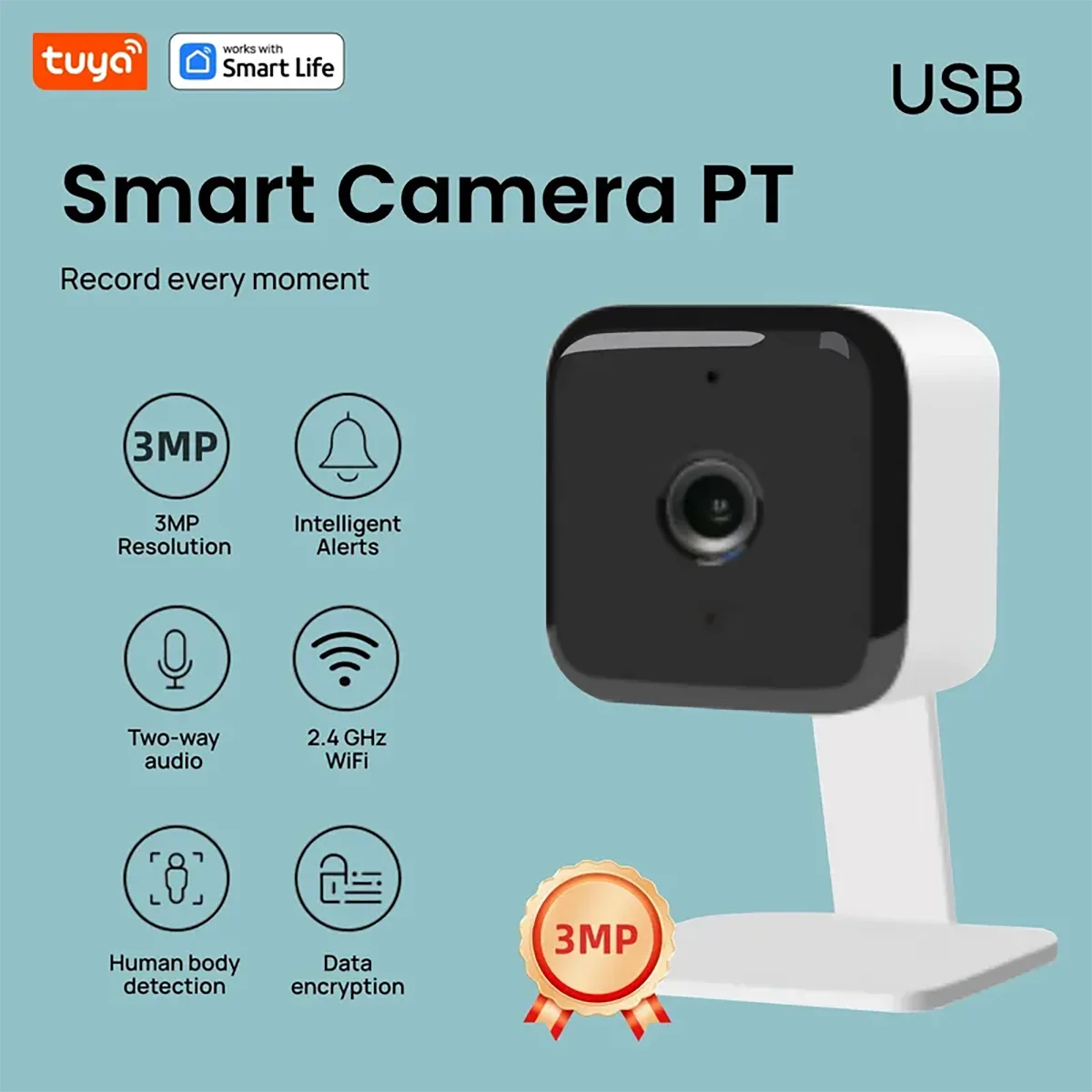 Tuya Smart 3MP HD Smart Home Security Camera,Real-time APP Alert,2-Way Audio,Human body&Sound Detection,Motion Tracking for Baby