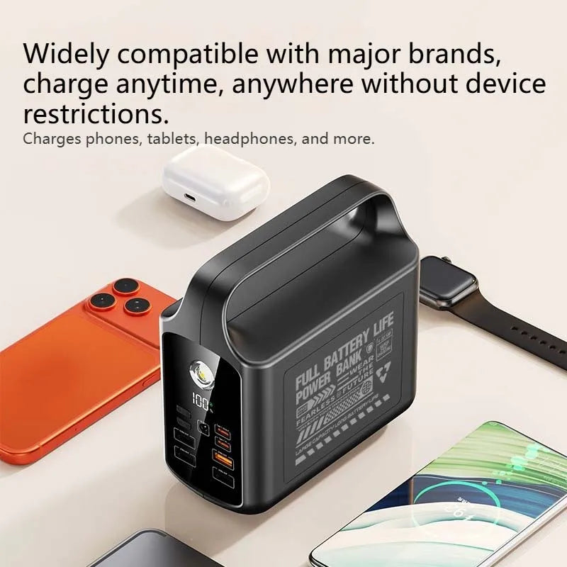 200000mAh Power Bank Large Capacity Portable Outdoor Emergency Power Supply Built-in cable Camping Iight For iPhone Xiaomi