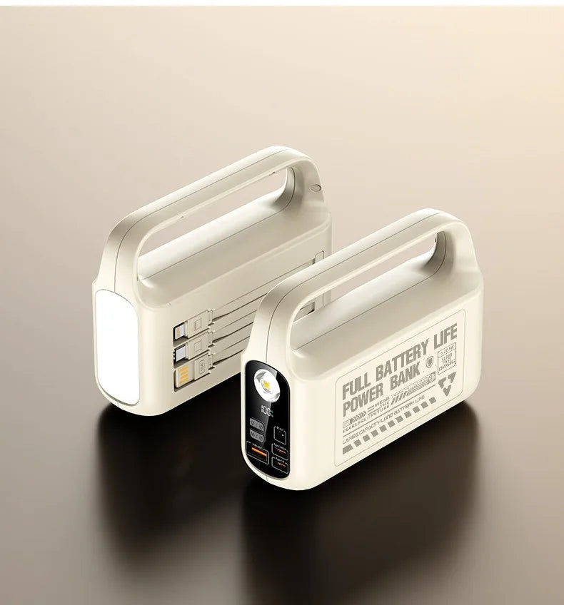 200000mAh Power Bank Large Capacity Portable Outdoor Emergency Power Supply Built-in cable Camping Iight For iPhone Xiaomi