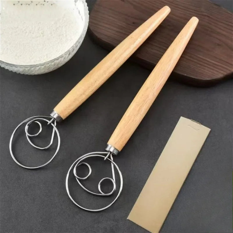 Manual Dough Mixer Danish Dough Whisk Stainless Steel Egg Beater Cake Pastry Flours Blenders Kitchen Baking Blender Tools