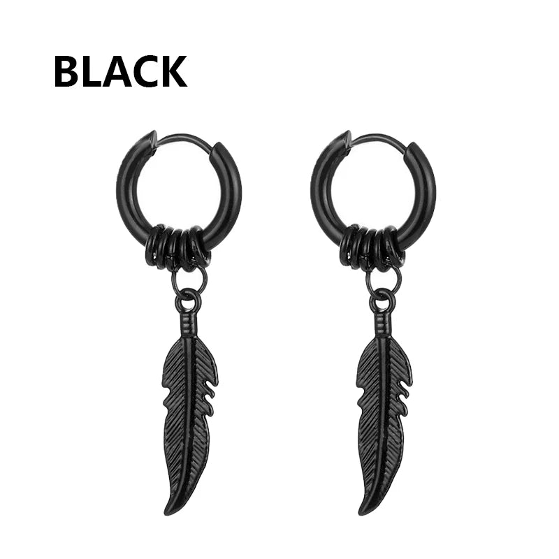 1/16 pairs Black Punk Stainless Steel Women Men Hoop Earrings Small Trendy Round Cross Pendants Jewelry Accessories Earrings
