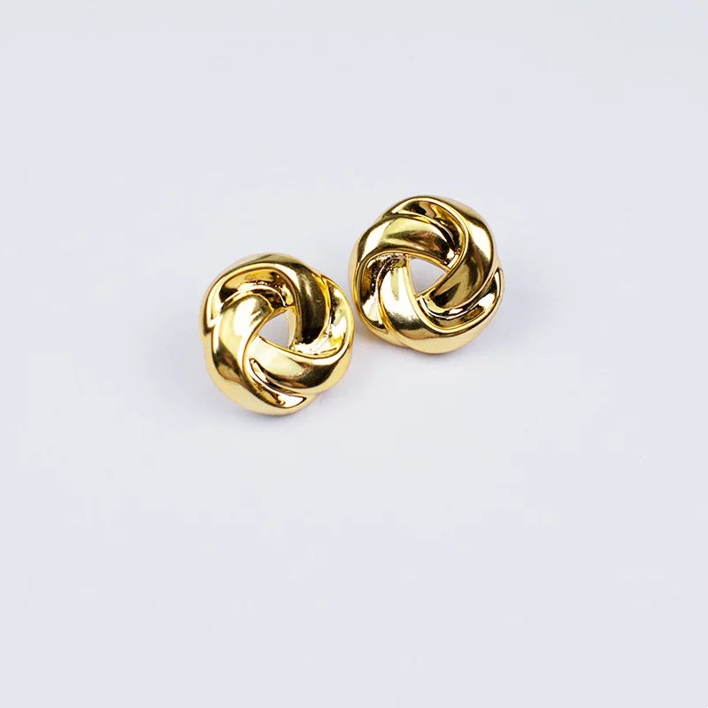 Geometry Twists UV Golden Stud Earrings for Women Simple Versatile Personality Exaggerated Smooth Creative Jewelry Girl Gift