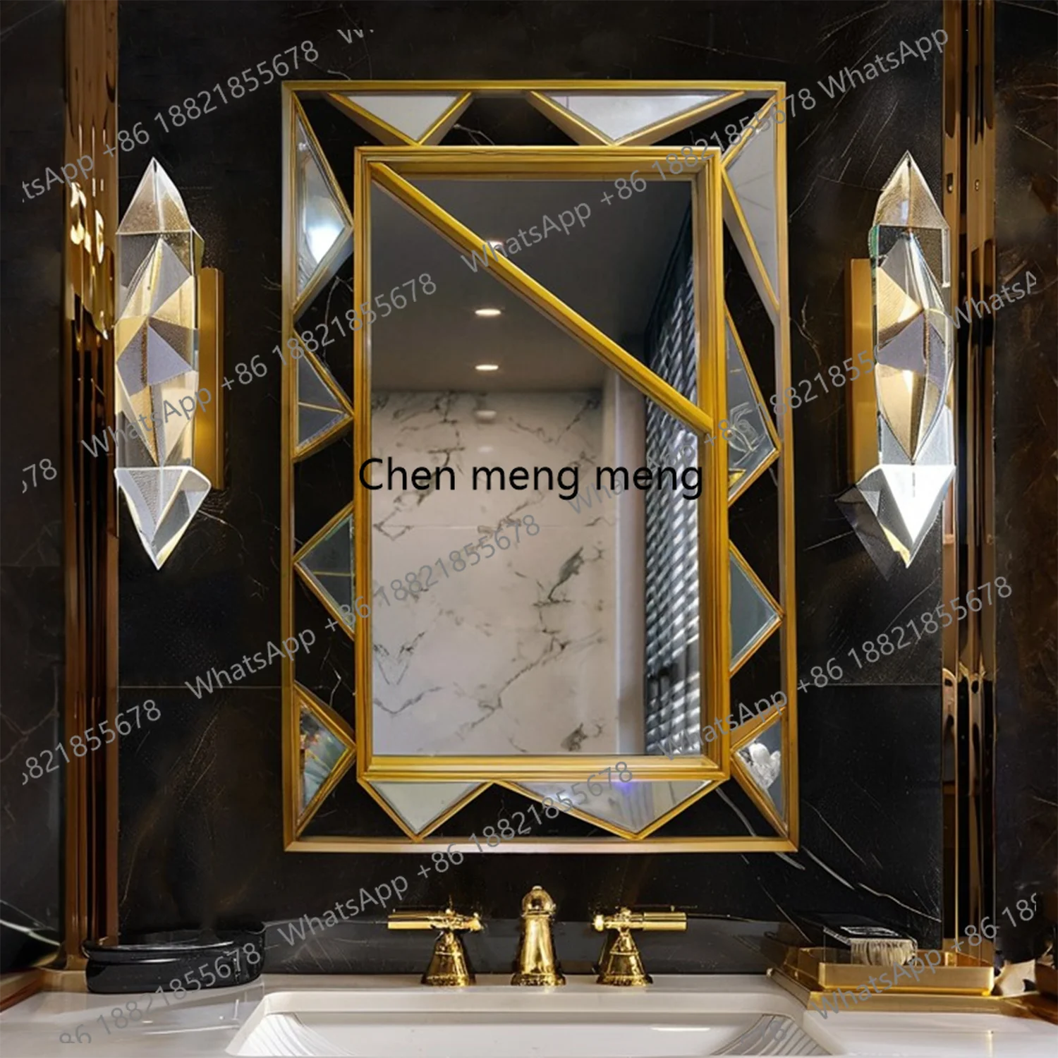 European retro art bathroom mirror luxury square living room entrance wall decorative mirror