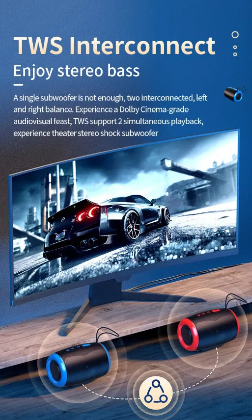 Portable Bluetooth Speaker Outdoor Waterproof Wireless TWS Radio Column Box Speaker Support TF card Stereo 3D Hi-Fi Music Player