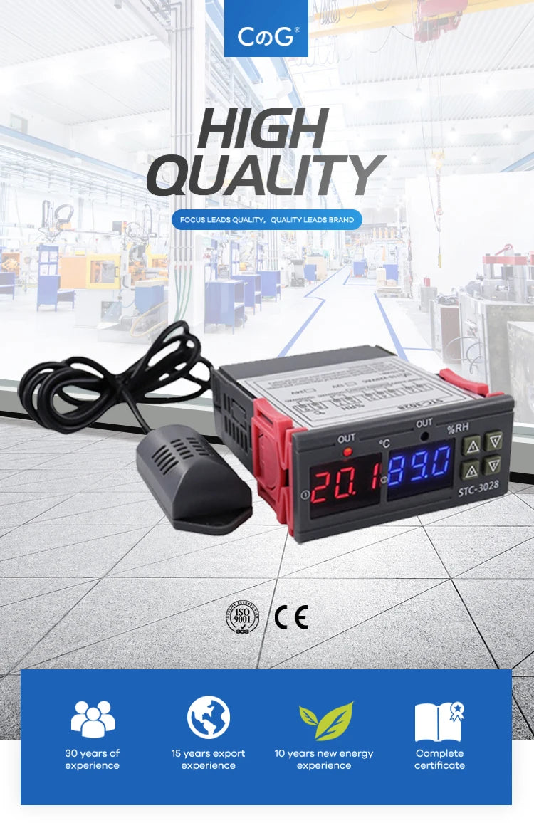 STC-3028 Dual Digital Temperature Humidity Controller 12V 24V 220V Thermoregulator Thermostat for Heating Cooling in Incubator