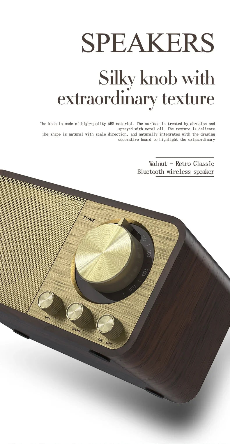 Nostalgic Bluetooth Speaker Bluetooth Sound Retro Classic Speaker Retro Radio Wireless Bluetooth 5.0 Wooden Portable Subwoofer