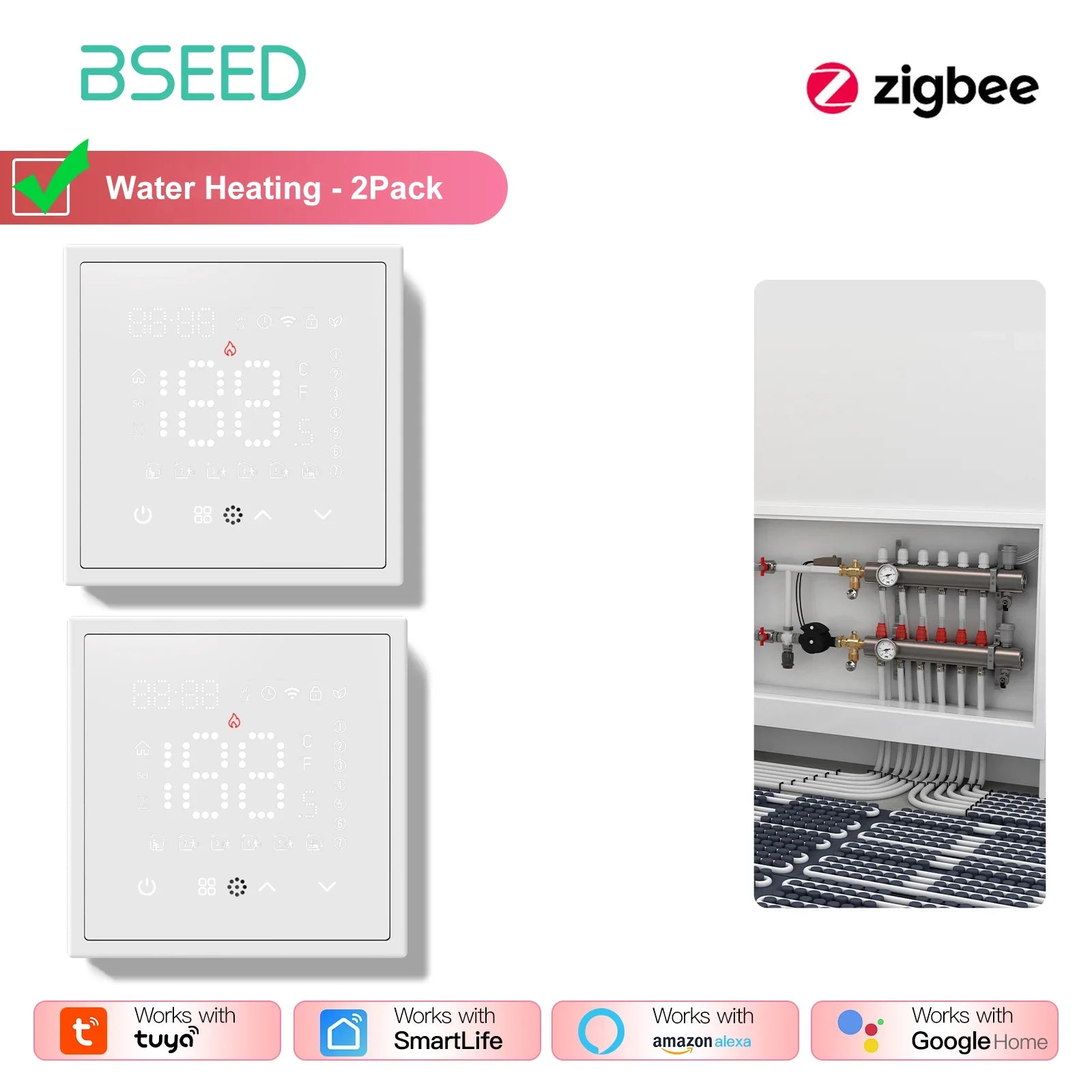 BSEED Zigbee Electric /Water/Gas Boiler Floor Heating Touch Sensor Smart Thermostats Tuya Smart Life Alexa Control Plastic Frame