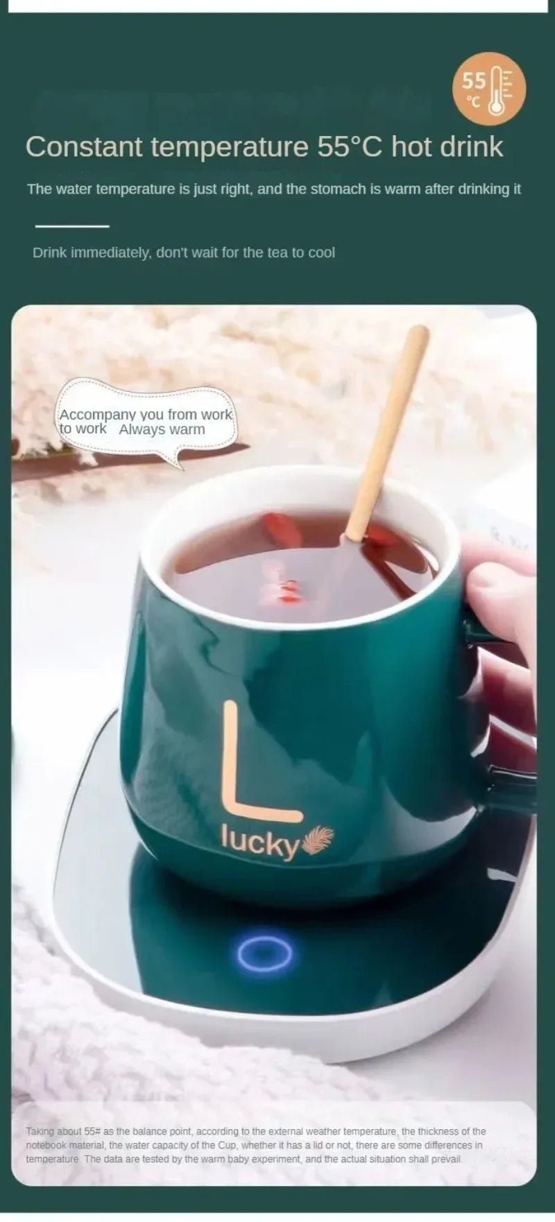 Electric Smart Thermostatic Coaster Suitable for Home and Office Suitable for Hot Coffee Tea Milk Water Portable and Waterproof