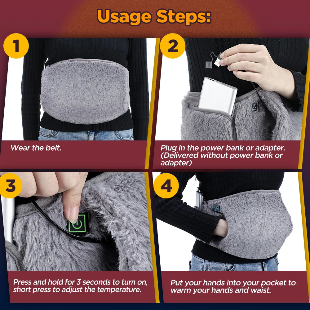 Electric Heating Belt Hand Warmer Winter Heater Waist Warmers Hot Compress Abdominal Lumbar Uterus Warming Pad USB Charging