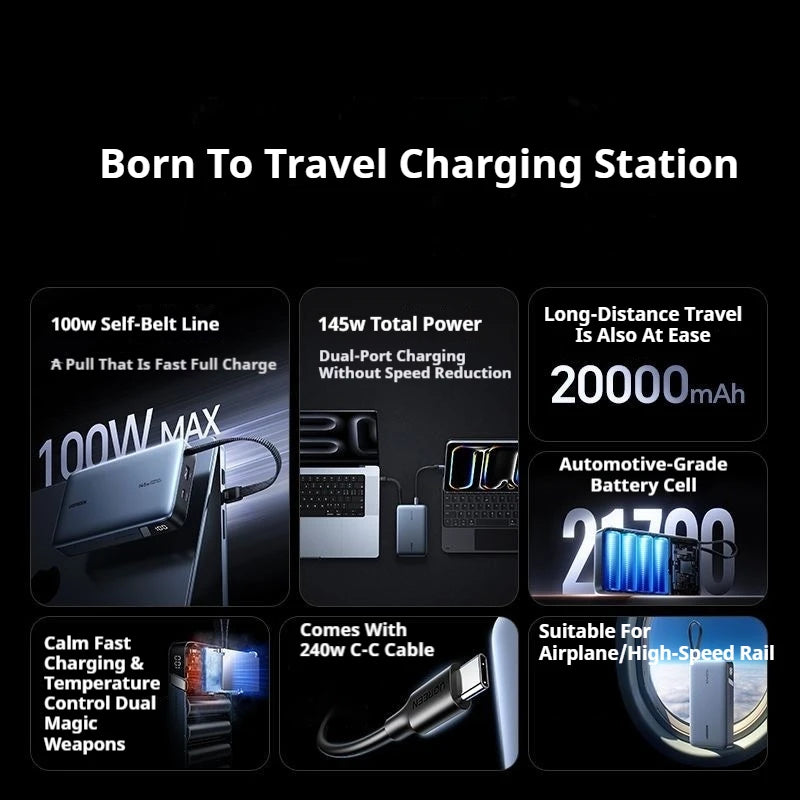 UGREEN 20000mAh Power Bank With Built in Cables 145W Fast Charge Mobile Power Bank iPhone17 Laptop Notebook Customized Charger