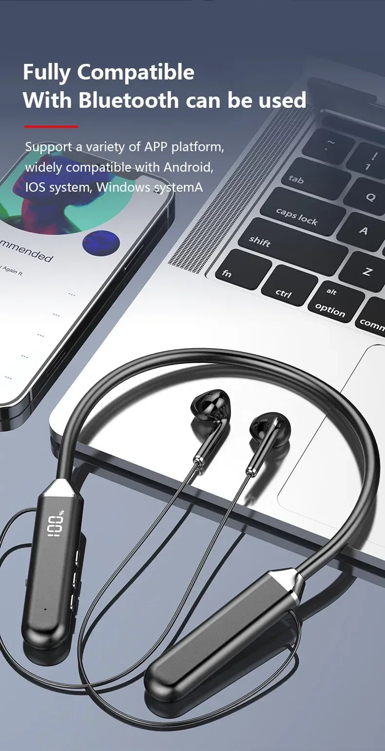 Neckband wireless connection compatible 5.2 LED headphones High sound quality stereo power display Magnetic Bluetooth earphones