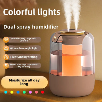 Double nozzle air humidifier desktop bedroom humidifier large spray aromatherapy machine atmosphere colorful lamp purifier