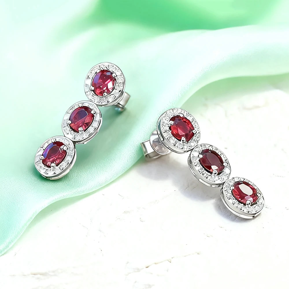 TEMGF 4*6mm Oval Cut Ruby Gemstone Drop Earrings S925 Sterling Silver Tassels Ear Studs for Women Fashion Luxury Fine Jewelry