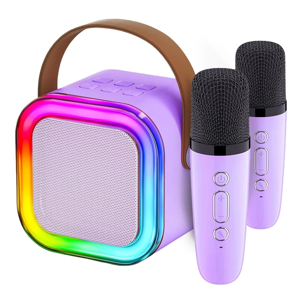 K12 Wireless Microphone Karaoke Machine Bluetooth Speaker Mini Home Theater Speakers KTV HIFI Stereo Sound Adjustable LED Lights