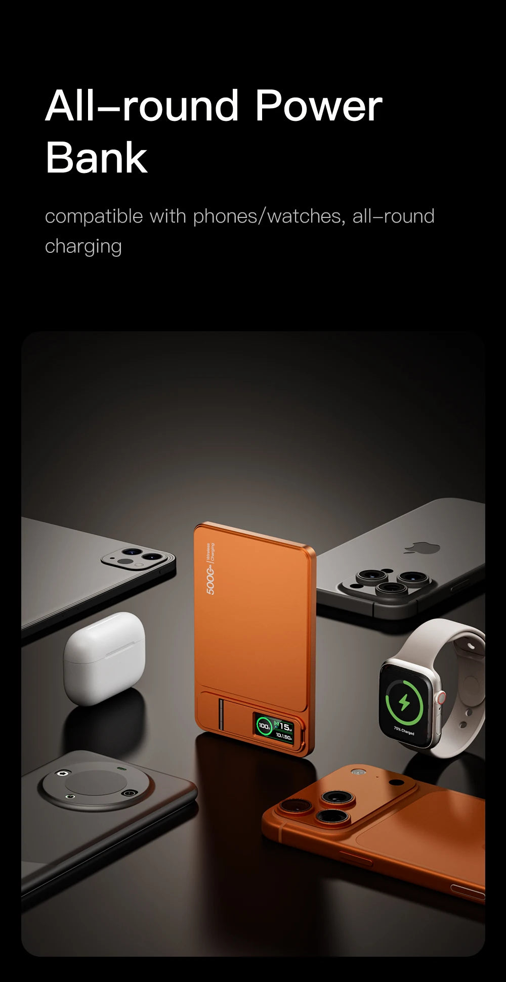 3 In 1 Magnetic Powerbank 15W Wireless Fast Charing With Intelligent TFT Screen External Battery For iPhone 12-17  Watch Airpod