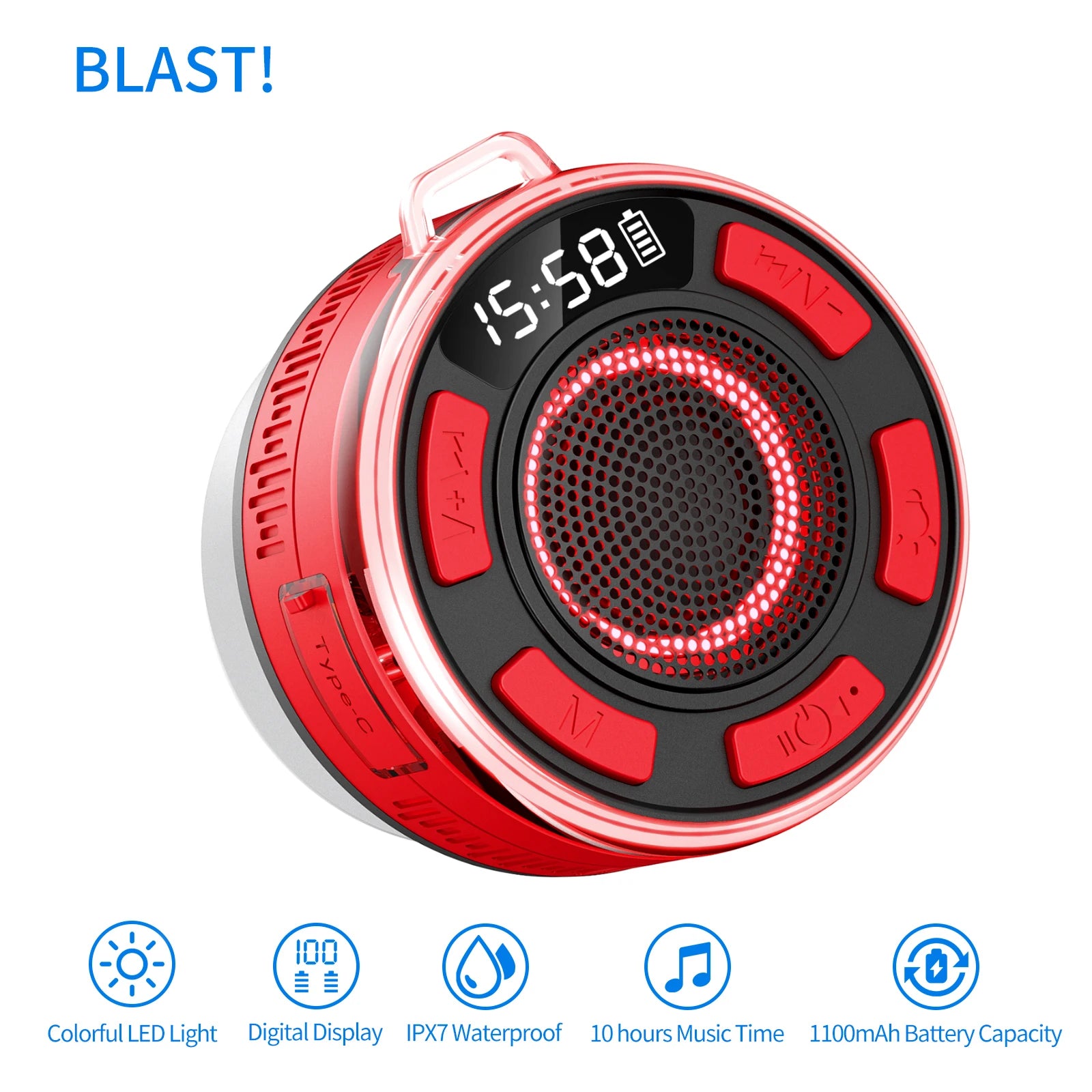 Wireless Bluetooth S3 Speaker IPX7 Waterproof LED Light Strong bass Bluetooth speaker Type-C S3 IPX7 Waterproof 1100mAh with Mic