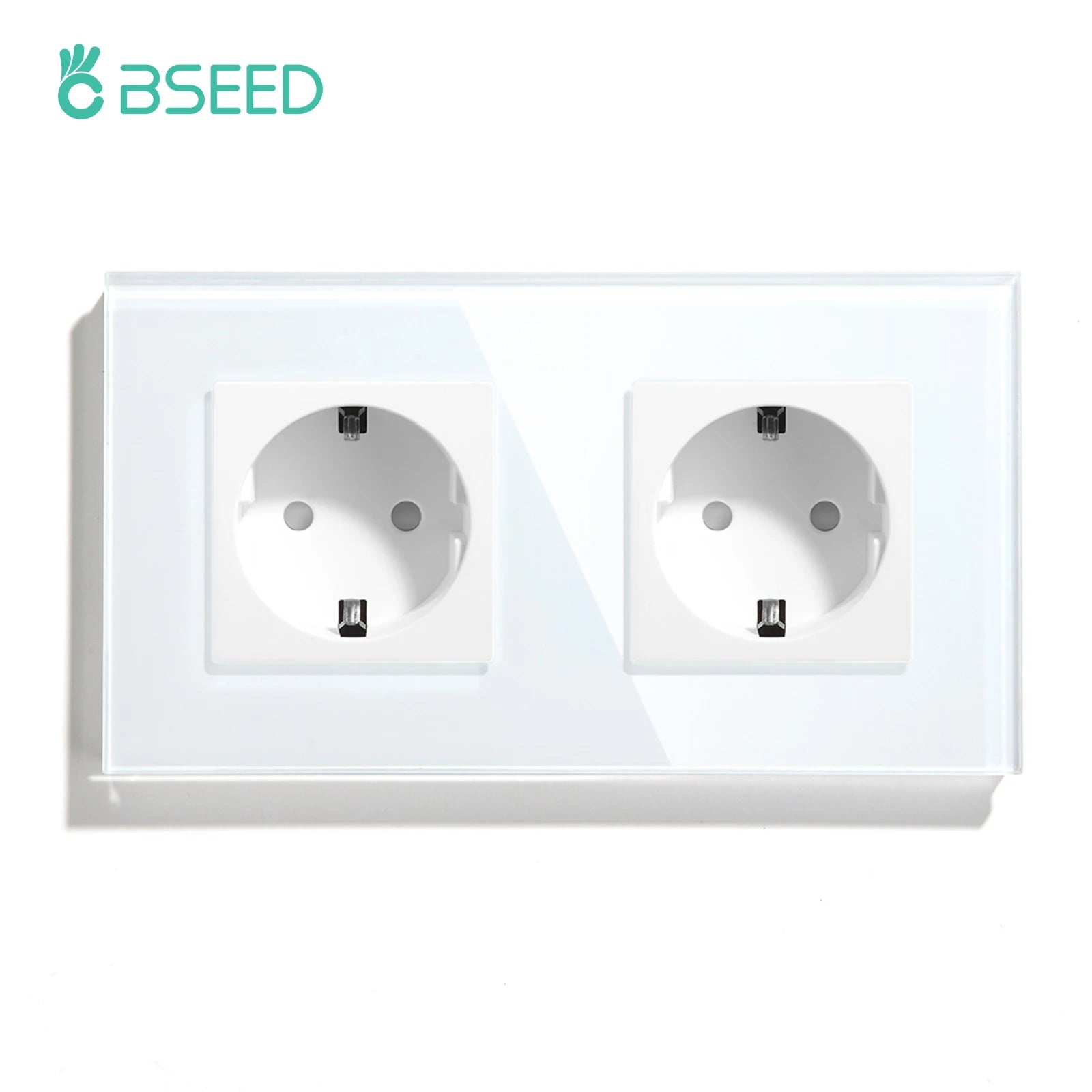 BSEED Touch Light Switch With EU Power Wall Sockets White Wall Led Switches 1/2/3Gang 1Way Crystal Glass Panel Dark Backlight