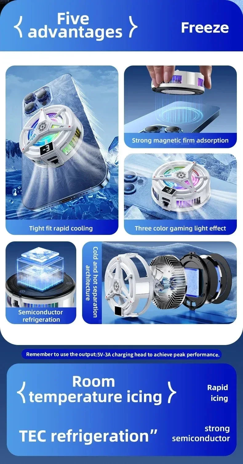 Magnetic Phone Cooler for PUBG Mobile Semiconductor Freeze Tech Digital Temp Display Back Clip Design Freeze Cooling