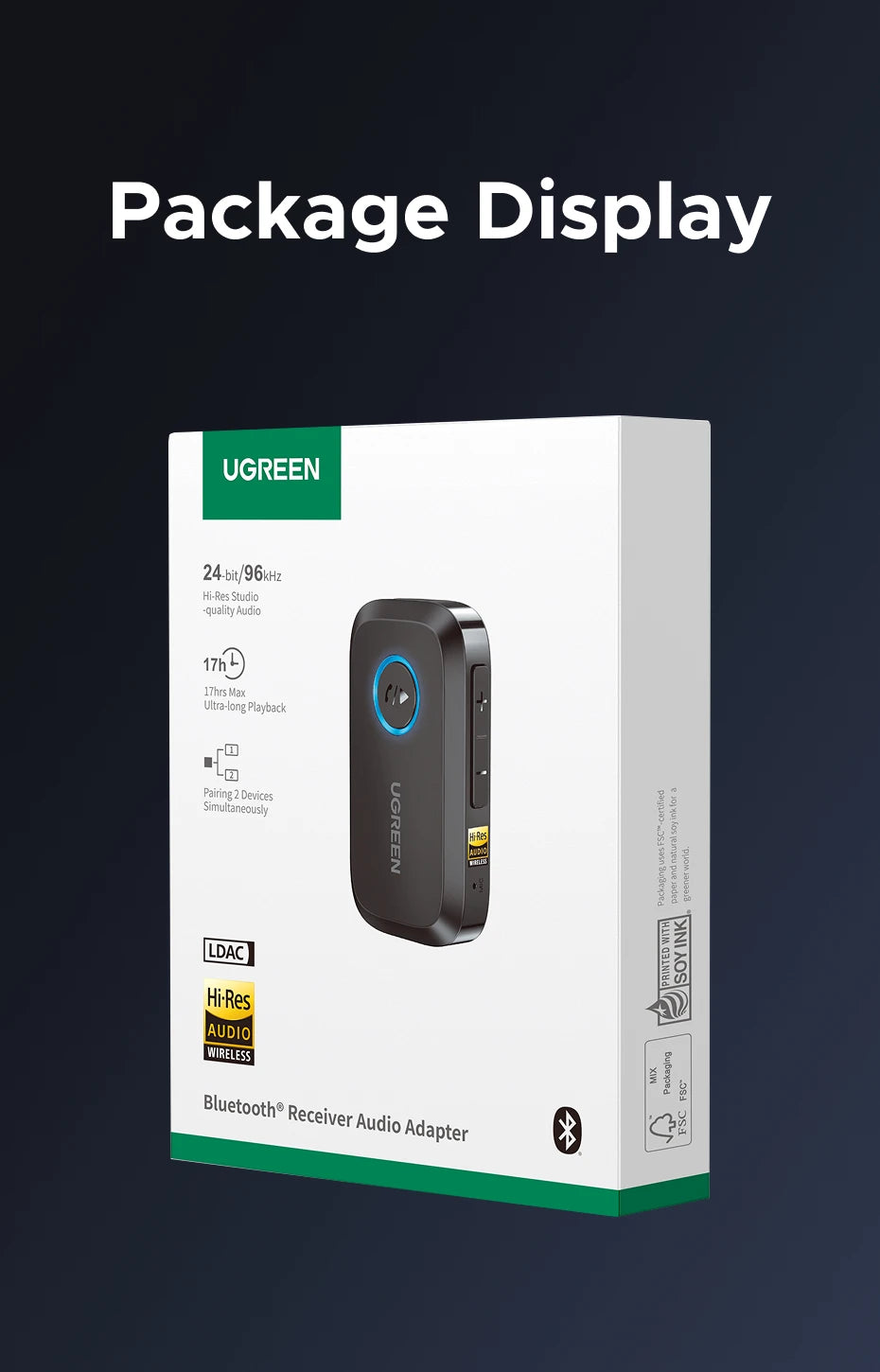 UGREEN Bluetooth 6.0 5.4 Wireless 3.5mm AUX Jacks for Car Speakers Audio Music