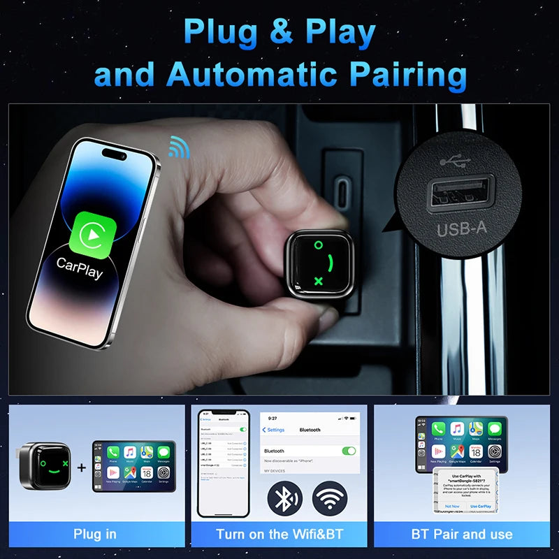Wireless CarPlay Android Auto 2in1 AI Smart Box Carplay Wireless Android Auto Mini Car Play Adapter Bluetooth for The Car