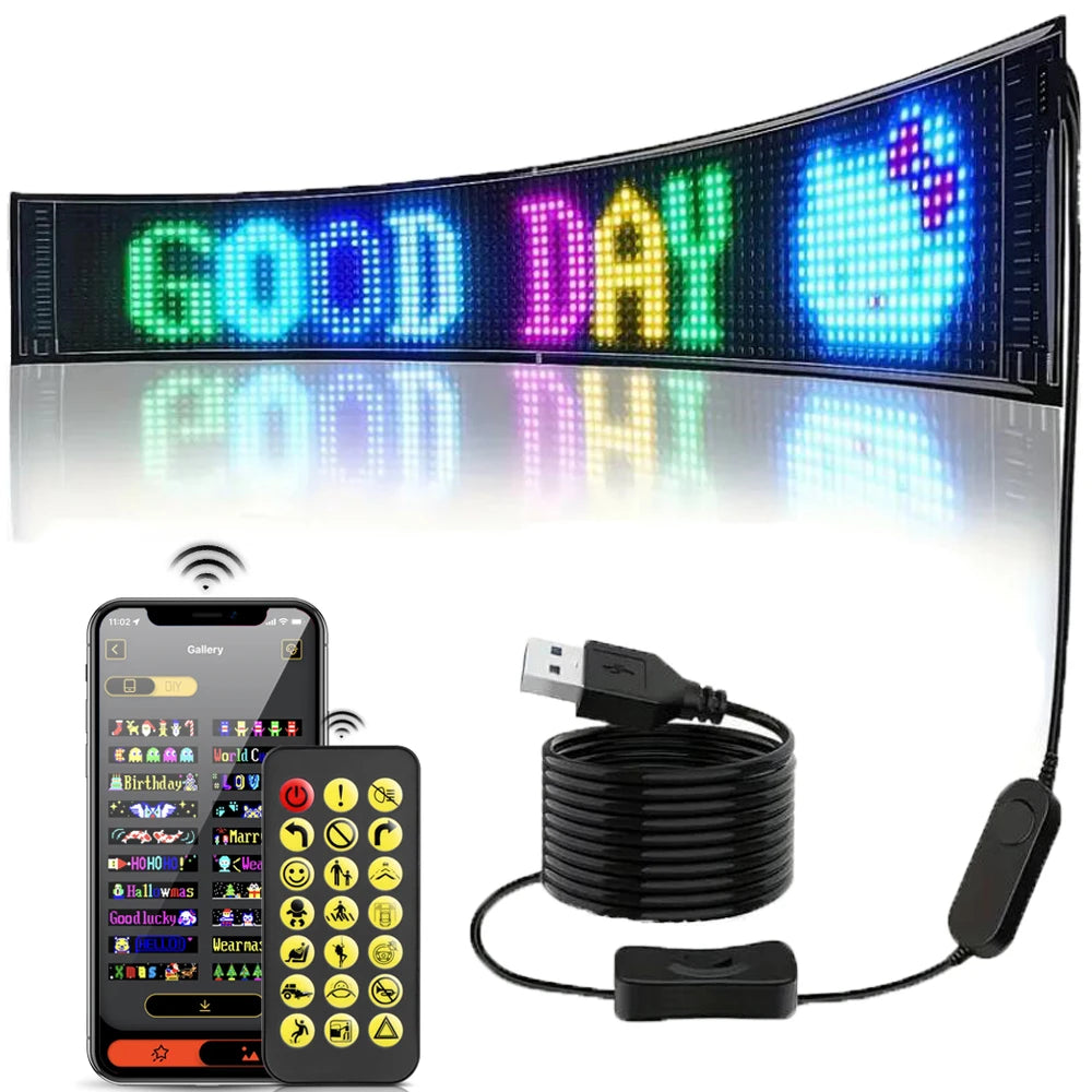 Smart Bluetooth LED Display Screens RGB LED Module Sign Matrix Pixel LED Panel Scrolling Signboard Advertising Light Car Decor