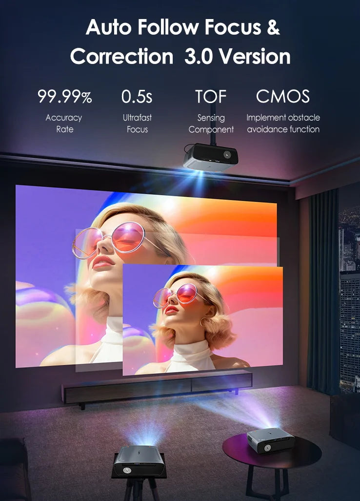 CAIWEI S7+ 4K Ultra HD Projector Video 4000 ANSI Home Theater Android for Movies Auto Focus Smart TV Beam Projectors for Outdoor