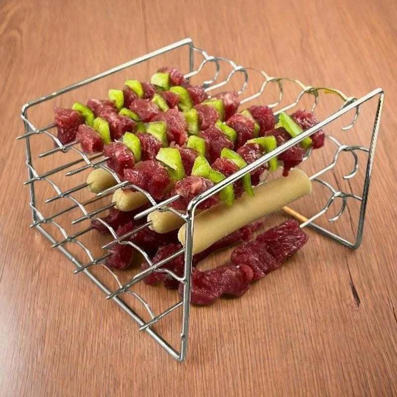 Air Fryer Skewer Stand Vertical Multi-pin Stainless Steel BBQ Holder Air Fryer Accessories Skewers For Grilling Kitchen Tools