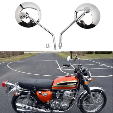 A Pair Chrome Motorcycle Scooter Mirrors Universal Motorbike Rear View Mirror 10mm Thread Round Oval Convex Mirrors