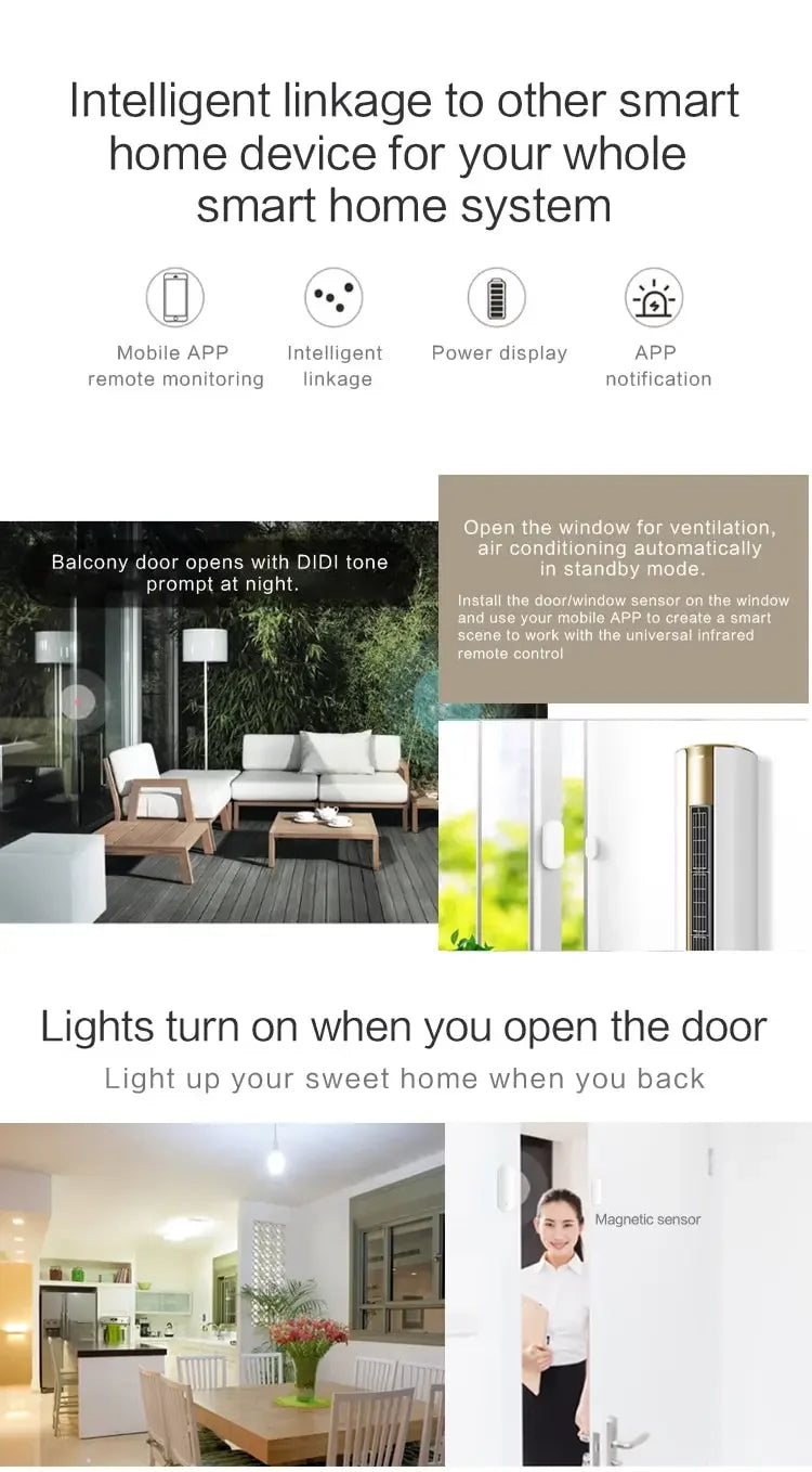 Tuya Smart WiFi Zigbee Door Sensor Smart Home Open Close Detector Smartlife App Control Notification Compatible