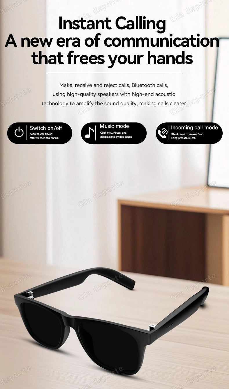 New Men's Smart Glasses Women's Bluetooth Glasses Voice Call Control Music UV Polarized Sunglasses Headphone Glasses Man 2025