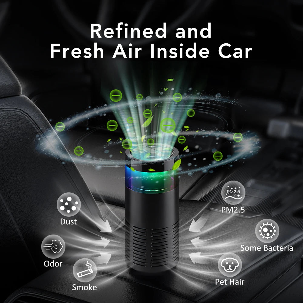 Mini Car Air Purifier Eliminate Pet/Smoke Odor Purification Ionizer Gift Aroma Stick Negative Ion Air Freshener  Ambient Light