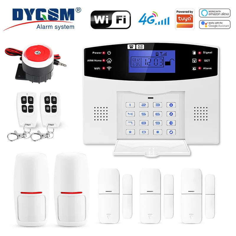 DYGSM Tuya Smart 4G+Wifi Home Security Alarm System Wireless Burglar Alarm System Smart Life App Control work with Alexa
