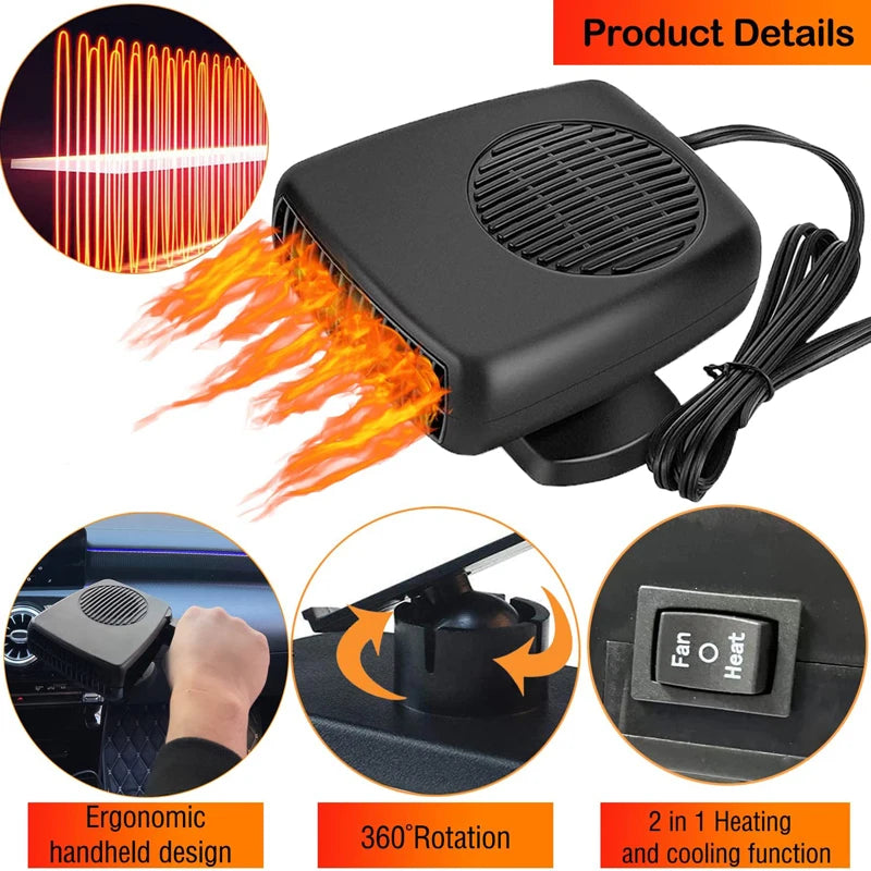 Car Portable 2 in 1 Ceramic Heating Cooling Heater Fan Defroster Demister Car Demister Car Fan Ceramic Heater