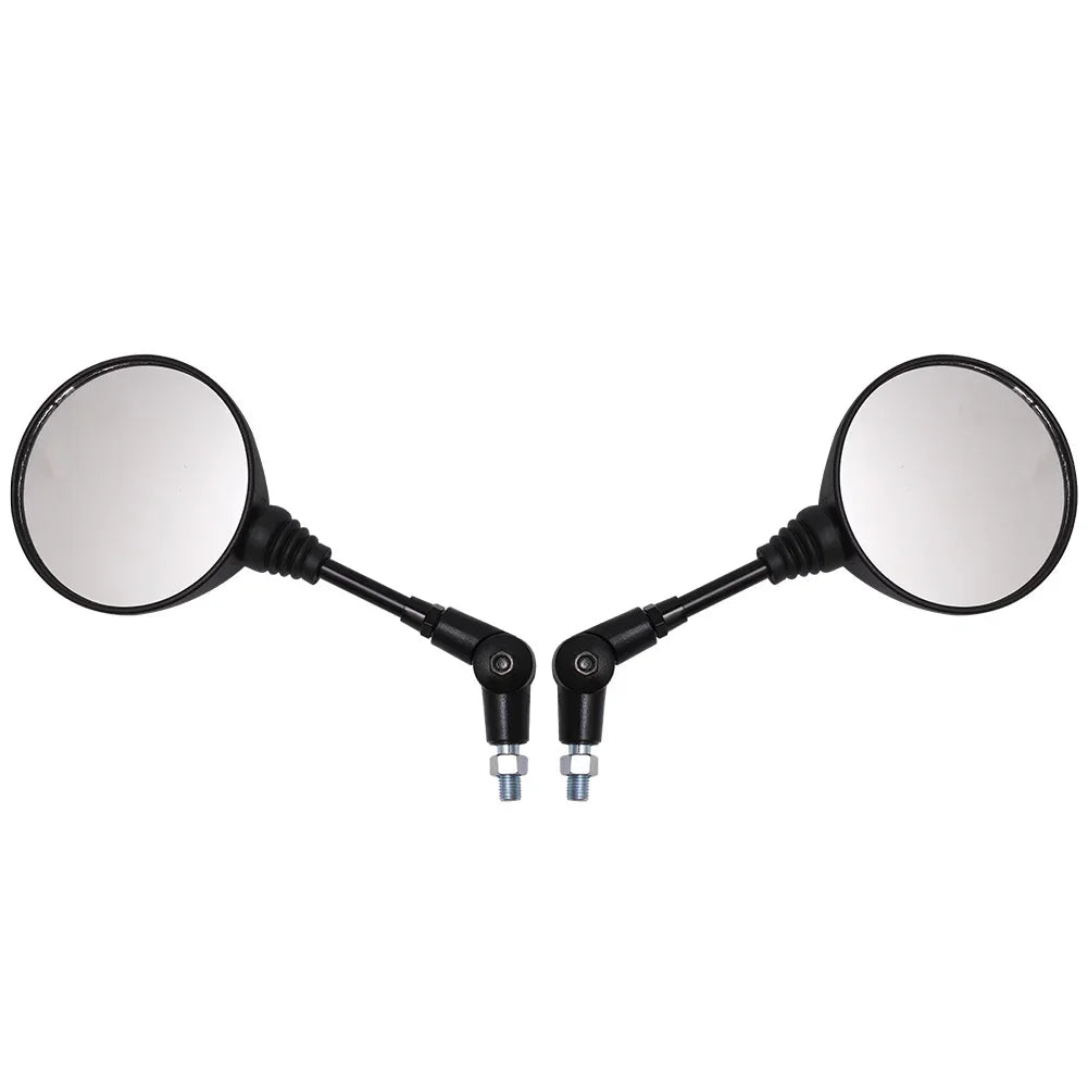 Universal 10mm Black Motorcycle Side Mirror, Anti-fall Folding Round Rearview Mirror