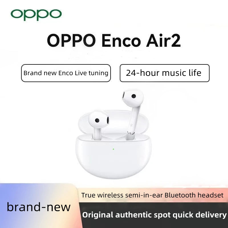 Original OPPO ENCO Air2 Wireless Bluetooth Earbuds - Noise Reduction Call Feature Long Standby New Audio Version Air 2 Earphones
