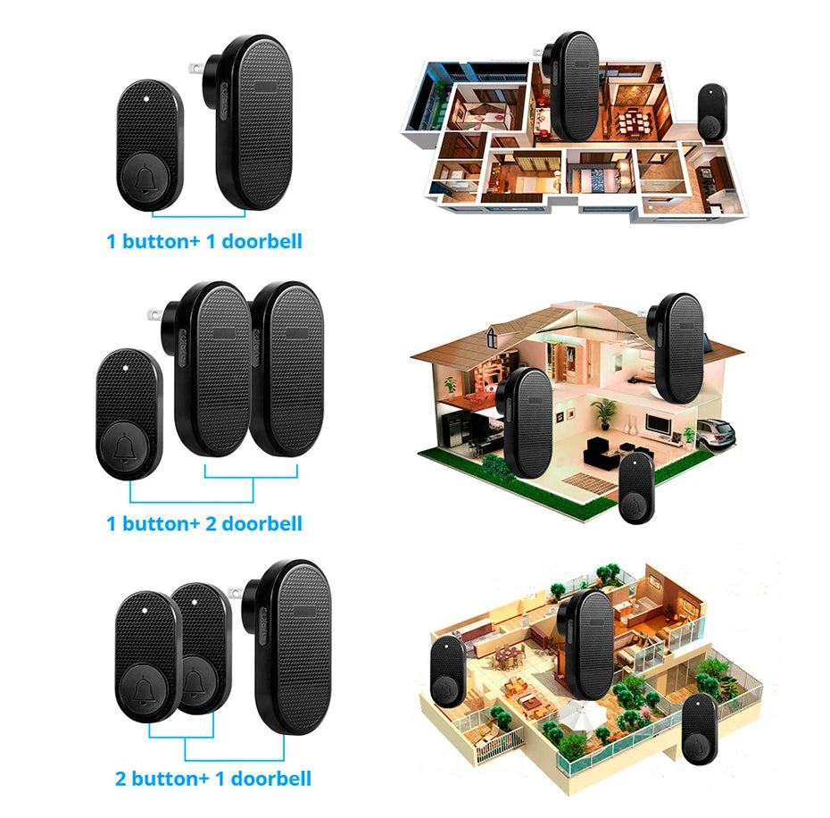 Wireless Doorbell with 33 Songs Melody Smart Home Welcome Chime Kit 4 Level Volume Intelligent Door Bell 150m Transmission