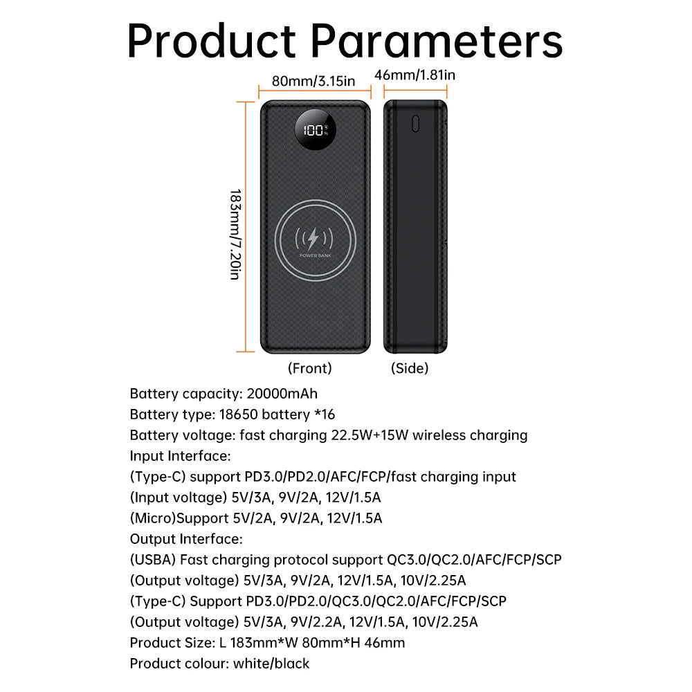 DIY 16x18650 Power Bank Case QC3.0/0C2.0/AFC/FCP/SCP 22.5W+15W Micro USB Type C 22.5W Fast Charging for Mobile Phones