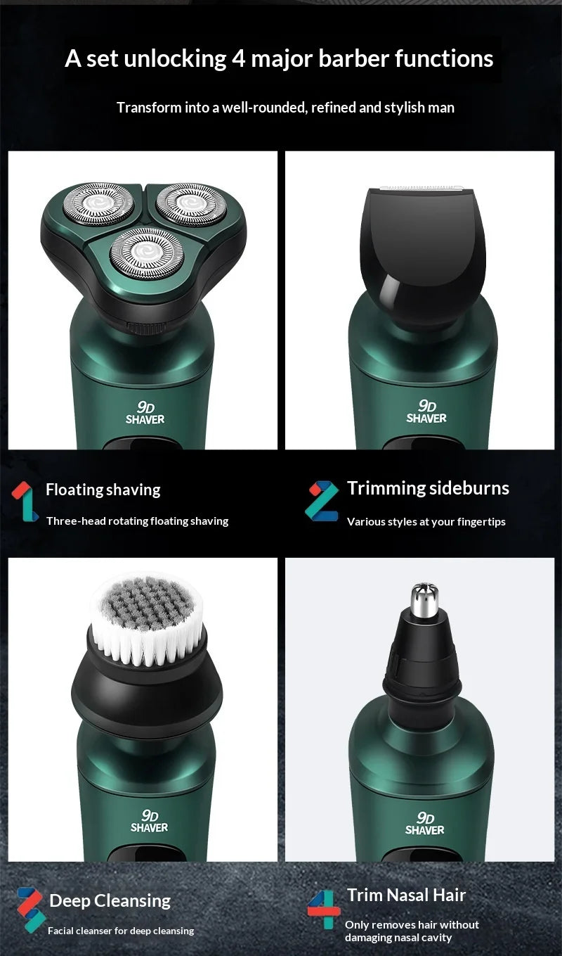 Smart Electric Shaver with LCD Display – 3D Floating Triple Head Razor, USB Rechargeable & Waterproof for Shaving Beard Trimming