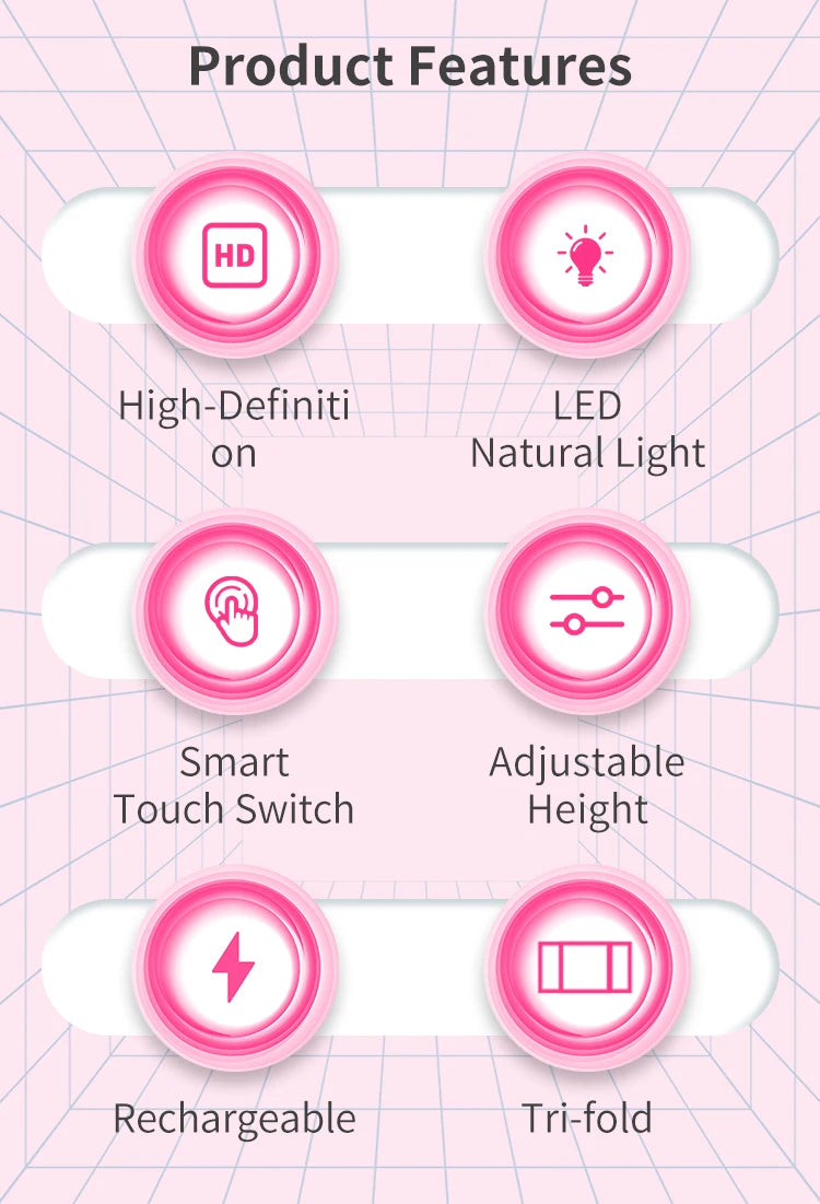 3 Way Haircut Mirror 360 Mirror with LED Lights Door-Hanging Design with Hook Perfect for Makeup Self Hair Cutting Portable Fold