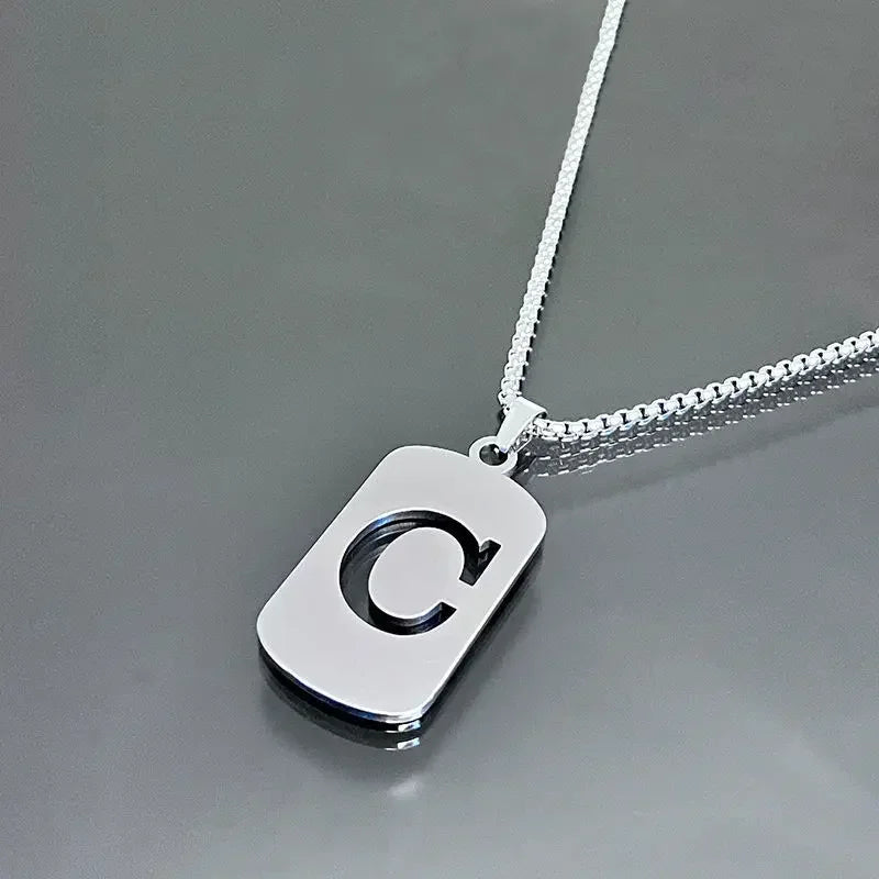 Fashion Punk A-Z Initial Tag Letter Stainless Steel Pendant Necklaces for Men Women Wholesale Jewelry Lot Collar Jewelry Goth