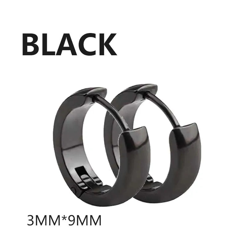 1/16 pairs Black Punk Stainless Steel Women Men Hoop Earrings Small Trendy Round Cross Pendants Jewelry Accessories Earrings