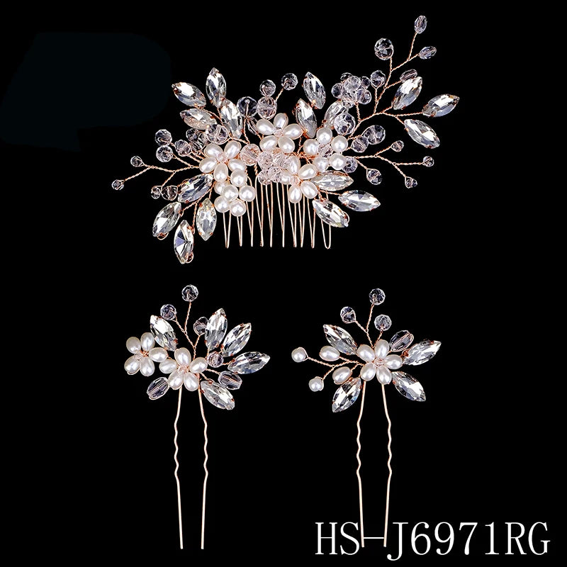 Luxury Pearls Wedding Flower Hair Comb Bride Hair Pins Clips Set Cute Hair Fork Headpieces for Women Jewelry Gift Hair Accessory