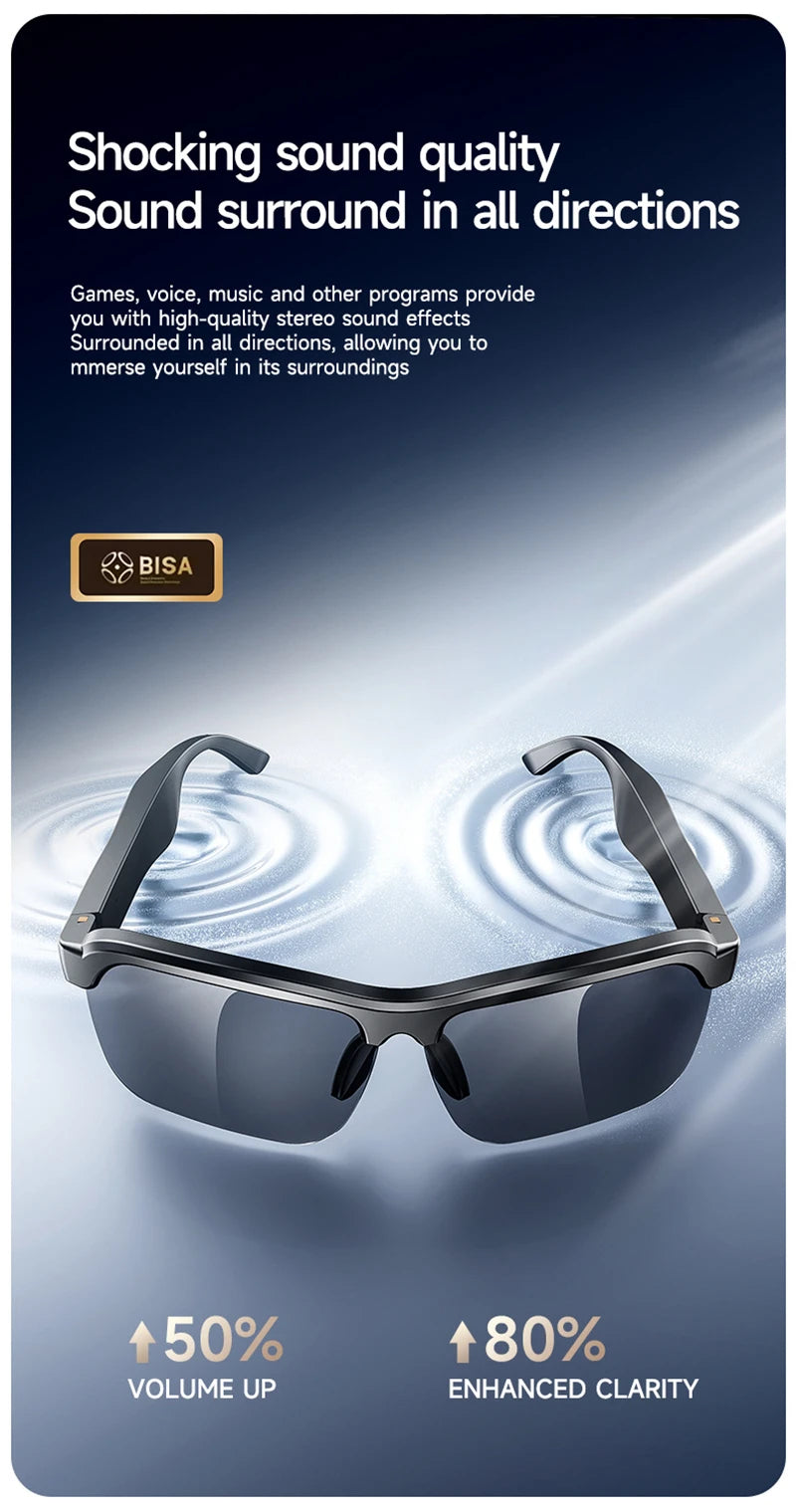 AI HD Smart Glasses Bluetooth Music Glasses Voice Assistant Calling Control Music UV Polarized Multifunctional Sunglasses