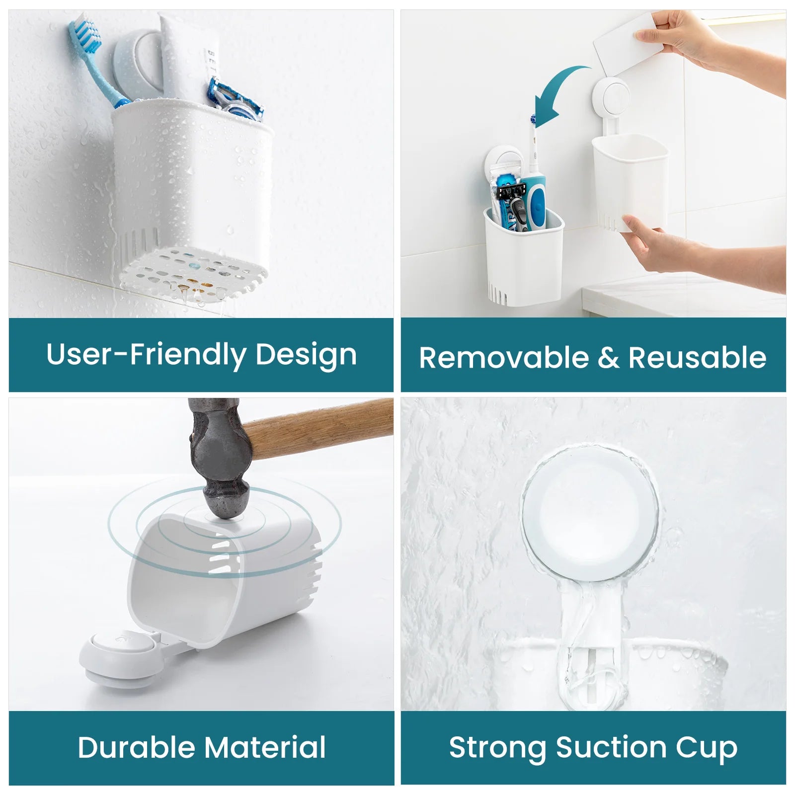 TAILI Suction Cup Toothbrush Holder No Drilling Removable Razor Holder for Bathroom Shower Electric Toothbrush Toothpaste Holder