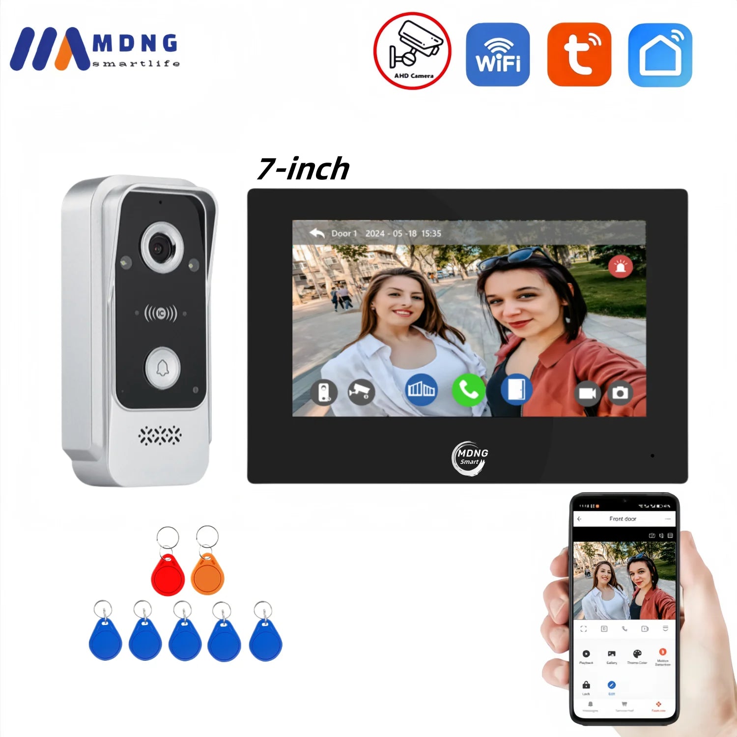 7 Inch Tuya Smart Wired Home Videophone Intercom System Dual Lock Unlocking FHD 1080P Wireless Video Doorphone Intercom Doorbell