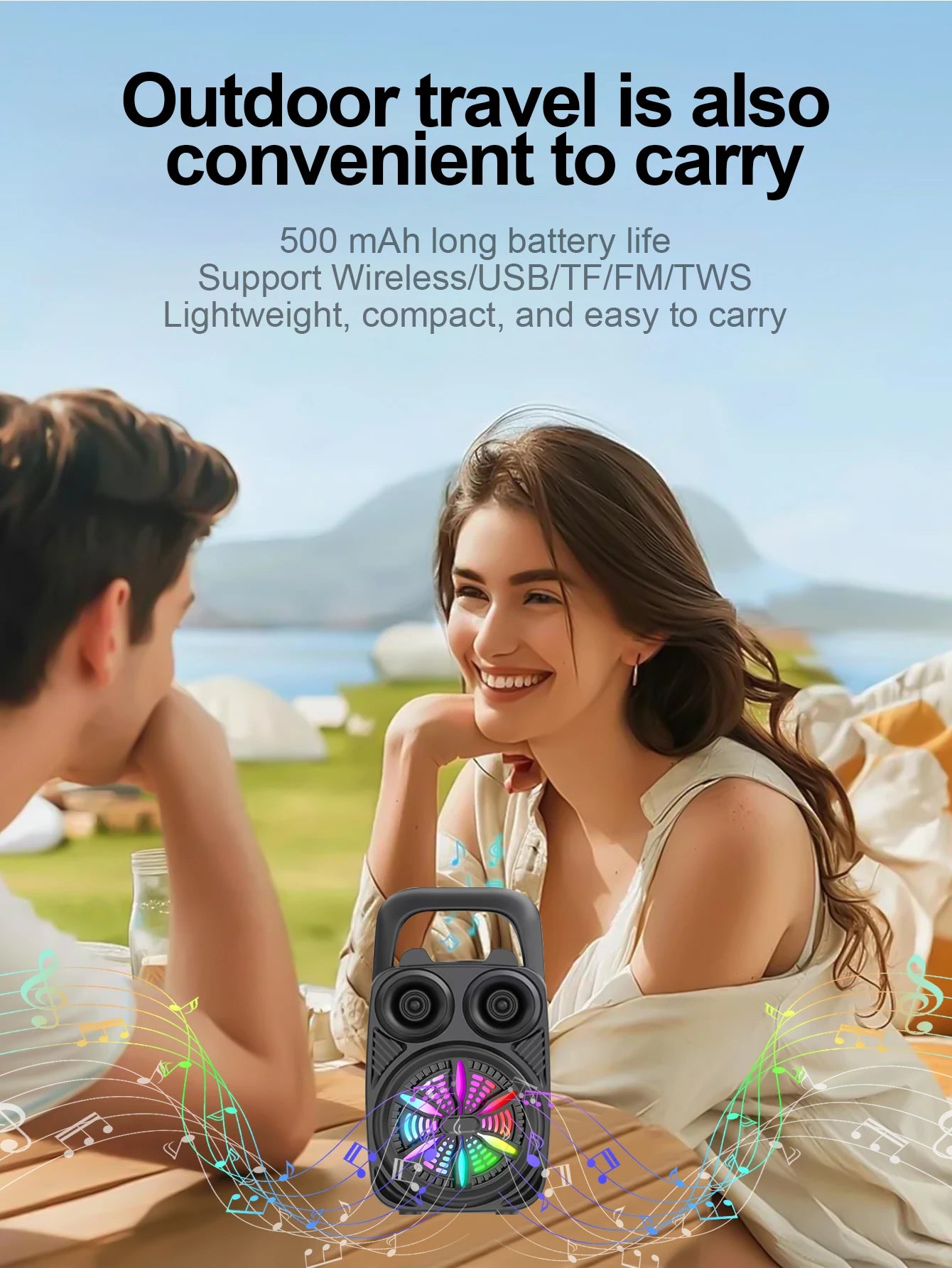500mAh Bluetooth Speaker Sound box High Power Bluetooth Speakers TF/FM/USB/TWS/BT Handheld Sound Subwoofers For Dancing