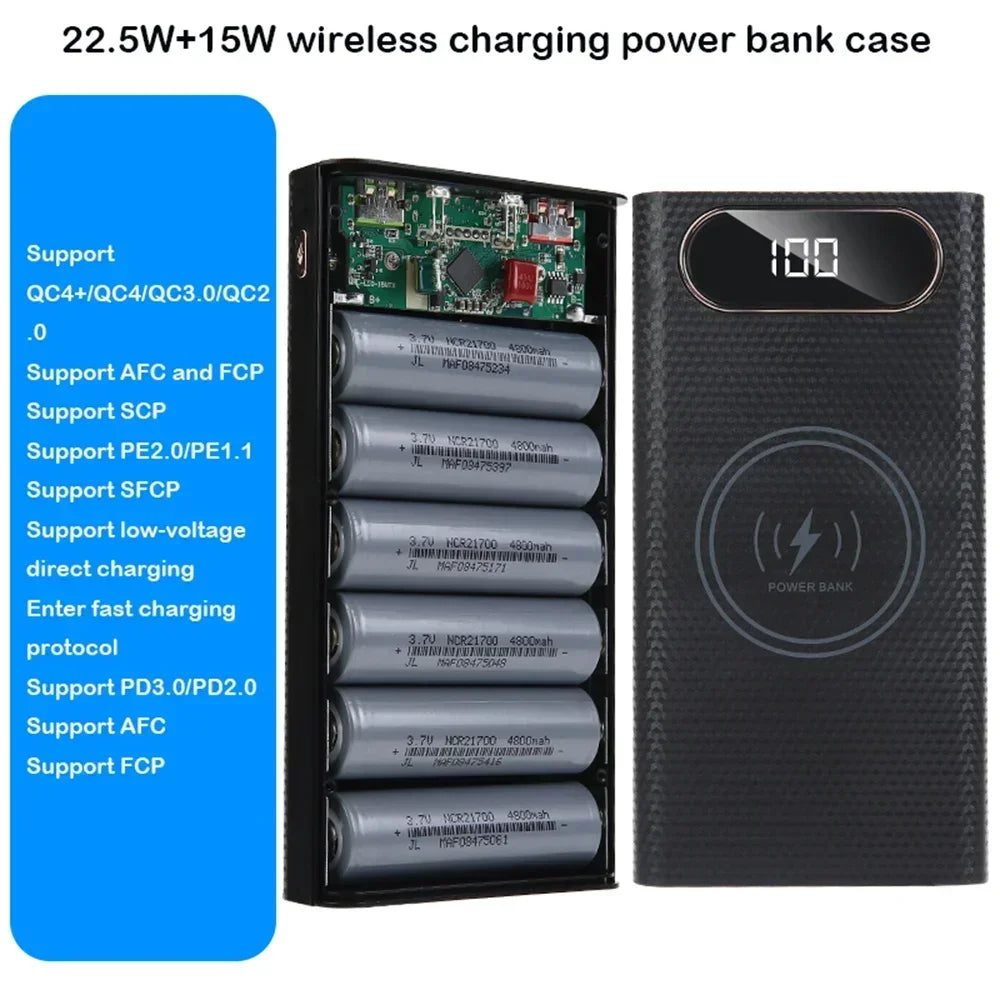 Battery Charger Box Power Bank Holder DIY Shell Case Dual USB 6x21700 With LED Light 21700 Battery Shell Storage Organize